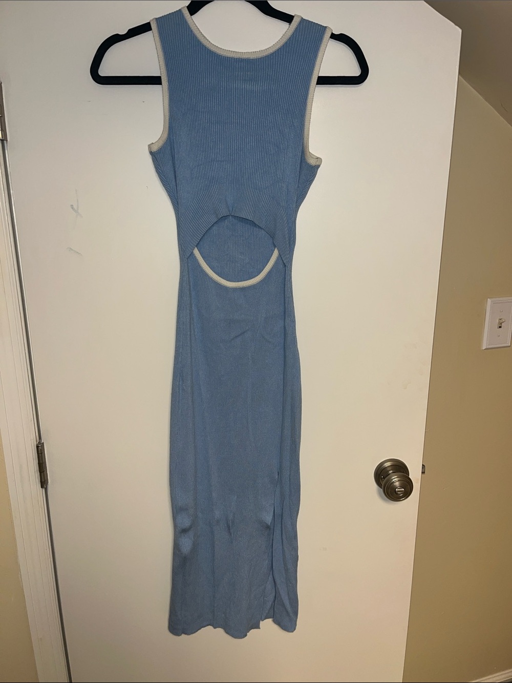 Light Blue Cutout Ribbed Maxi Dress